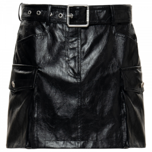 Кожаная короткая юбка SS26 для женщин PINKO, черный