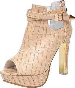 Женские красивые кружевные ботильоны с открытым носком и высоким каблуком getmorebeauty, Snake Khaki