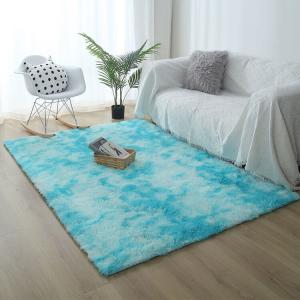 Budis Ковер 80х200 см из шелка и шерсти с длинным ворсом для спальни/гостиной, небесно-голубой [Tie-Dye]