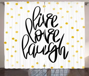 Штора ABAKUHAUS Живой смех, любовь, рустик, с фразами в горошек, присборенная штора из тесьмы для спальни с петлями и крючками, 280 x 175 см, цвет: черный, белый, желтый Abakuhaus