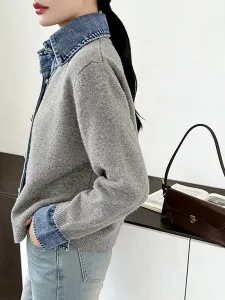 Многослойный вязаный топ в стиле джинсовой рубашки для женщин Doux Belle, цвет Light Gray