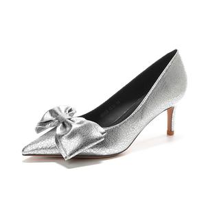 Женские туфли на тонком каблуке и высоком каблуке QITUMAUL, Silver[Heel Height 6.5Cm]