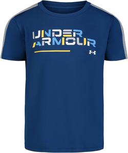 Детская футболка Under Armour с коротким рукавом, круглым вырезом, легкая и дышащая, модель Legacy., Retro Graphite Blue