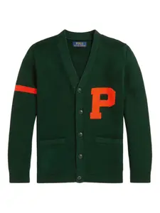 Кардиган с контрастными полосками POLO RALPH LAUREN KIDS, зеленый