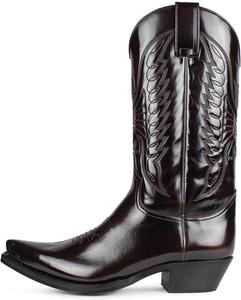 Мужские западные ковбойские сапоги с вышивкой, заостренный носок, синтетическая кожа, ретро, противоскользящие, с толстым каблуком Generic, темно-коричневый