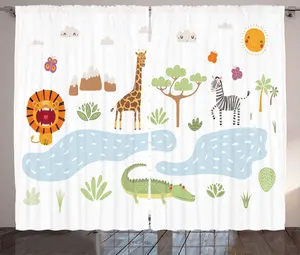 Штора ABAKUHAUS Crocodile Rustic, Лесной пейзаж, Универсальные ленточные шторы для гостиной с петлями и крючками, 280 x 225 см, нежно-голубой многоцветный Abakuhaus