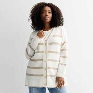 Поло кардиган-туника Plus size Sonoma Goods For Life, Ivory Cream Stripe
