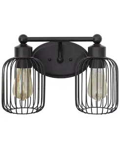 Ironhouse Two Light Industrial Декоративный светильник для туалетного столика с клеткой, настенный светильник с креплением на стену Lalia Home, black