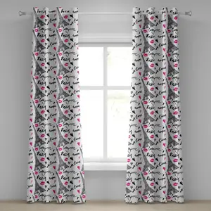 Шторы на люверсах ABAKUHAUS Paris, Эйфелева башня с помадой, поцелуй в форме сердца, цитата Любовь, туристическая архитектура, декоративные двухпанельные шторы, 280 см x 175 см, цвет: черный, белый, розовый Abakuhaus