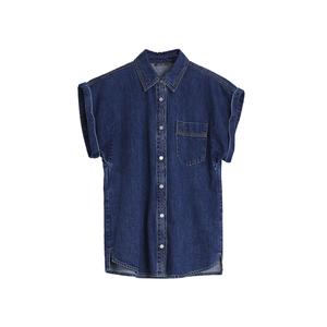 ELLE Рубашка женская деним синяя с острым воротником