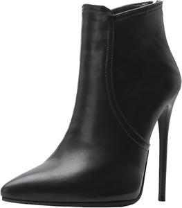 Женские короткие ботильоны на шпильке однотонного цвета с заостренным носком и молнией сзади XIEPP, Black