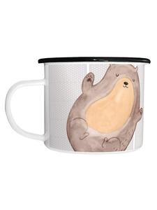 Эмалированная кружка XL с изображением выдры и надписью в пастельно-сером цвете Mr. & Mrs. Panda