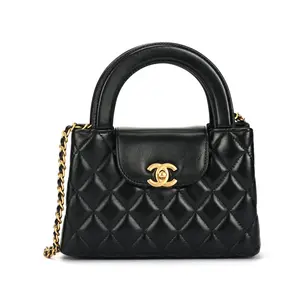 CHANEL Блестящая кожаная сумка через плечо миниатюрная женская черная