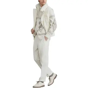 Кардиган с высоким воротником и интарсией Brunello Cucinelli, белый