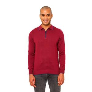 Мужская рубашка поло из однотонного хлопка с длинным рукавом и молнией на четверть Villena VELLAPAIS, цвет Burgundy