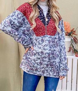 Цветочный свитер с капюшоном на молнии в серый, бордовый цвет And The Why