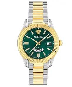 Мужские часы Swiss Apodis GMT с двухцветным браслетом 41mm Versace