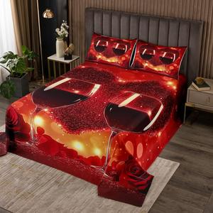 Erosebridal Романтический комплект постельного белья с красными розами и бокалами для влюбленных, Red Yellow
