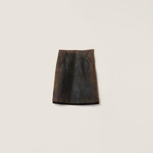 Юбка из вощеной замшевой кожи MIU MIU, черный