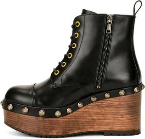 Женские ботильоны YDN с закрытым носком, украшенные заклепками, на платформе, с шнуровкой, танкетка средний каблук, боковая молния, на щиколотку, для прогулок и шопинга, размер 4-16 US, Black