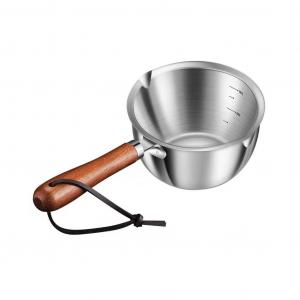 Мерная кастрюля для подогрева масла из нержавеющей стали, кастрюля для подогрева молока с деревянной ручкой, двумя носиками и мерным стаканом, маленькая кастрюля для соуса для плиты, плавление шоколада, подогрев супа для кофе, чая (100 мл) CANDeal