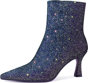 Блестящие ботильоны для женщин с заостренным носком и невысоким каблуком, украшенные пайетками, с боковой молнией, для вечеринок, свадеб, выпускных, на осень и зиму Migpuel, Fantasy Color Blue
