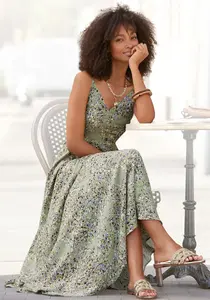 Платье макси LASCANA, ткань из вискозы, вырез на спине, качественный шифон, летнее платье, фиолетовый