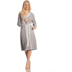 Женский банный халат Juno, идеален для сауны и СПА, гостиничный халат, утренний халат, 1 шт., с капюшоном, с полосатыми акцентами Vossen, серый