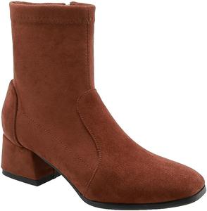 Женские замшевые ботильоны с квадратным носком, эластичные с массивным низким каблуком, удобные ботинки на подкладке Shinelly, Red