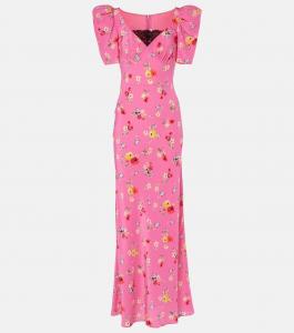 Длинное шелковое платье с кружевной отделкой Rodarte, розовый