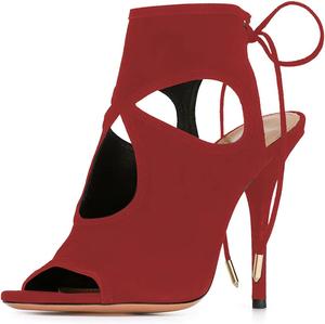 Женские ботильоны YDN с открытым носком на высоком каблуке, вырезами и ремешком с бантом, туфли на шпильке, Firebrick