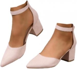 Женские сандалии с закрытым носком, застежкой на щиколотке, низким широким каблуком для свадеб, вечеринок и платьев Generic, Beige