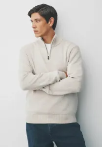 Однотонный джемпер премиум-класса с молнией на четверть длины, стандартного кроя. Next, Oatmeal