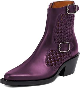 Женские ботильоны XYD на массивном каблуке с вырезами по бокам, пряжками, заостренным носком и застежкой-молнией, офисная обувь, Purple