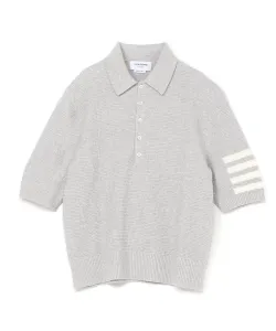 Поло свободного кроя с текстурированной строчкой, из смеси льна и хлопка, с четырехполосной полосой цвета тарсия.