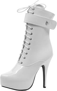 BNSHTZAC Ботильоны на высоком каблуке 15 см с застежкой на шнуровке, лаковая кожа, розовые-12