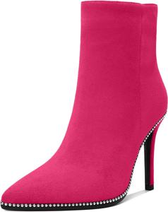 Женские ботильоны AUMOTED с заостренным носком, высокие каблуки-стилет, короткие ботинки с бусинами и молнией, каблук 3,7 дюйма, осенне-зимние нарядные женские ботинки