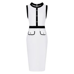 Женские платья-футляры Офисное платье-карандаш без рукавов контрастного цвета Hombety, белый