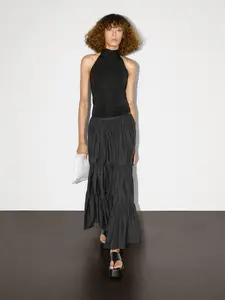 Длинная расклешенная юбка со сборками Massimo Dutti, черный