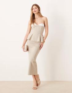 Платье-бандо миди с контрастными чашечками и накладным верхом ASOS DESIGN в естественную полоску