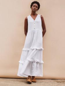 Хлопковое платье миди без рукавов с ярусами и V-образным вырезом Ro&Zo