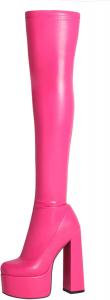 Женские платформенные ботфорты Yolkomo с массивным каблуком, Fuchsia-Thigh High