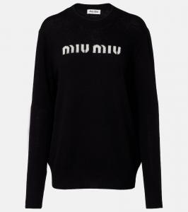 Шерстяной свитер с кашемиром Logo Miu Miu, Black