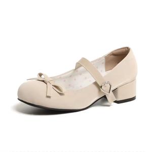Xingdiman Женские туфли Мэри Джейн на массивном каблуке бежевые, цвет Beige