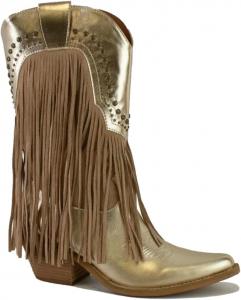 Beast Fashion Ботинки Women's Fringe Western Boots, Gold, Pointed Toe, Chunky Heel, Mid Calf, Cowgirl Boots