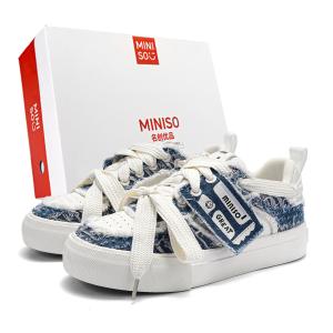 MINISO Низкие женские скейтерские кеды бело-голубые, цвет White Blue