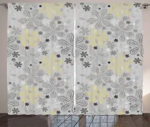 Штора ABAKUHAUS Rustic Grey, с желтым цветочным узором, универсальная ленточная штора для гостиной с петлями и крючками, 280 x 175 см, бледно-серо-белый цвет Abakuhaus