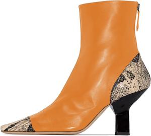 Женские модные ботильоны XYD с закрытым носком, квадратным носком, средним каблуком, короткие ботинки с рептилией и декоративной задней молнией, Orange