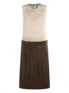 Твидовое платье с кружевными вставками FENDI, нейтральный