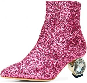 Женские Ботильоны XYD с Кристаллами на Низком Каблуке, Зауженный Носок, Боковая Молния, Праздничные Туфли для Вечеринки, Модные Короткие Ботинки, Hot Pink